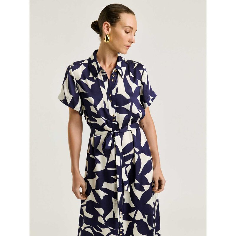 Veronika Maine Ink Shadow Leaf Shirt Dress image number 3